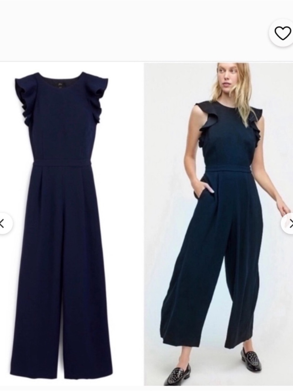 J. Crew Navy Ruffle-Sleeve Wide-Leg Jumpsuit